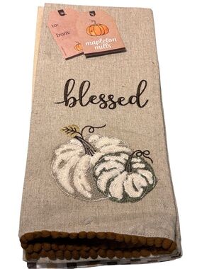 Mapleton Mills Blessed Embroidered Pumpkin Kitchen Towel Set of 2 NWT